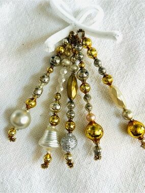 Mini Vintage Repurposed  holiday Christmas ornaments, mercury Glass bead icicle